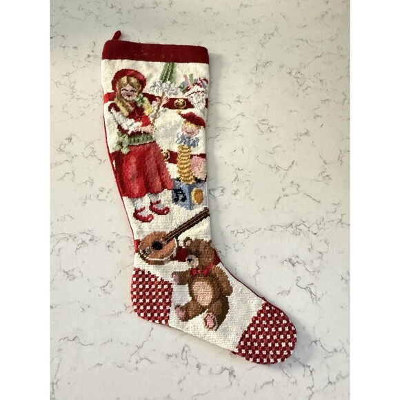 Vintage Needlepoint Christmas Stocking Handmade Toys Sock Shape GORGEOUS! - Picture 8 of 8